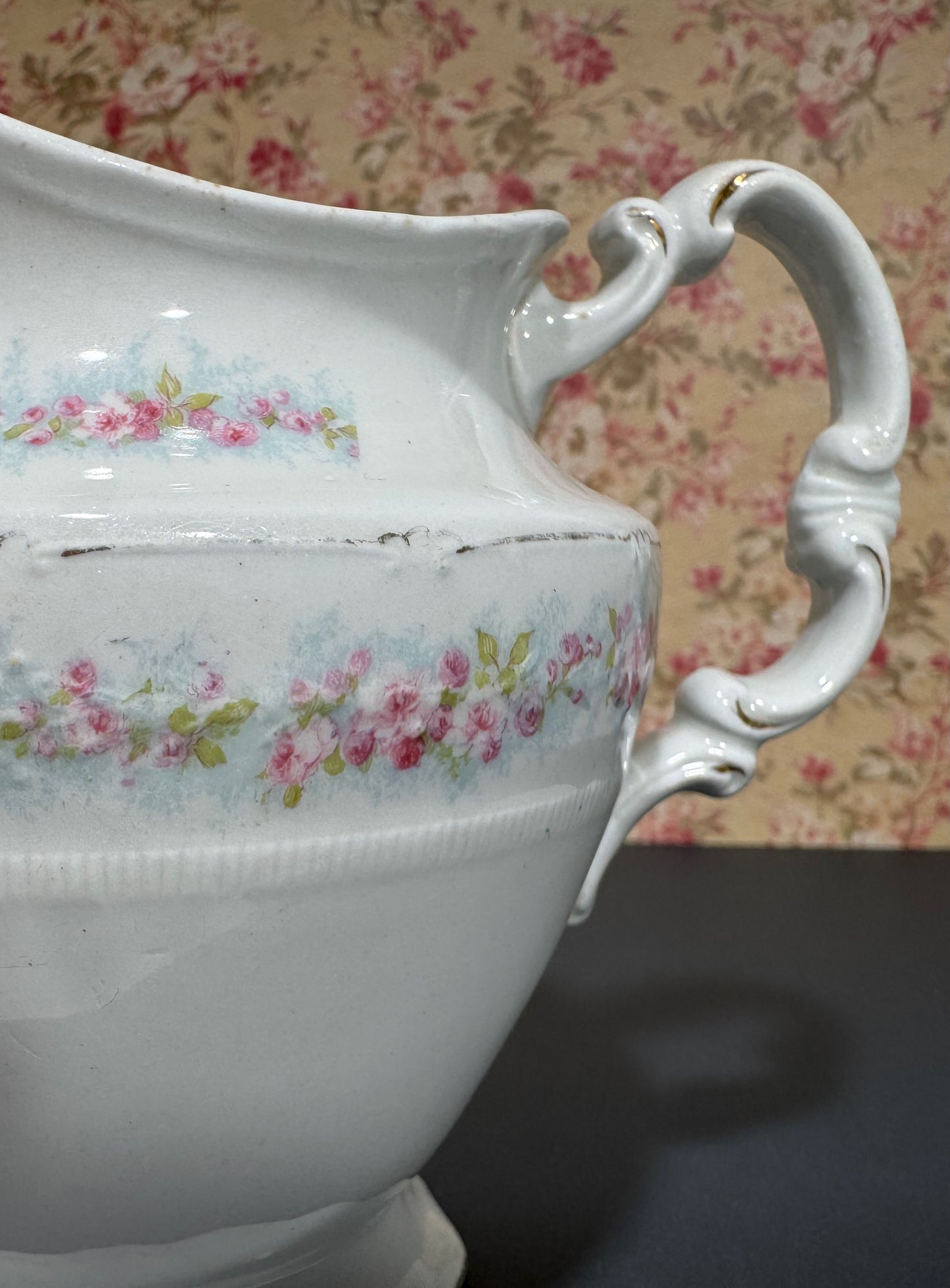 Antique WH Grindley & Co. of England Pink Floral Milk Pitcher