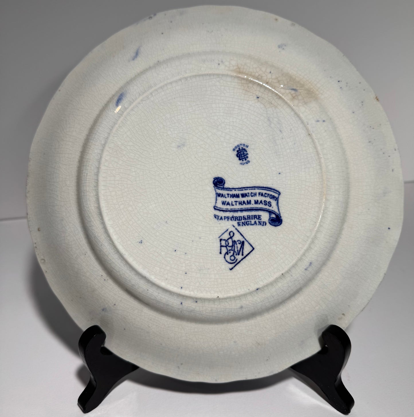 RARE Collectible Antique Waltham Watch Factory Waltham Massachusetts Blue Plate Staffordshire England