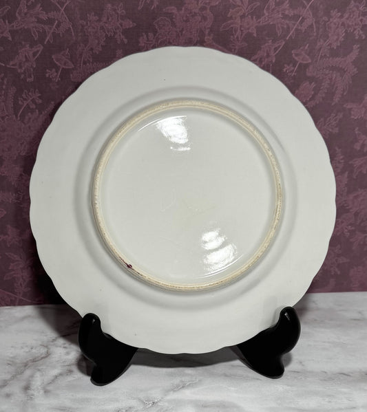 Hand Painted Dessert Dish Purple Geraniums Fluted Rim Gold Trim