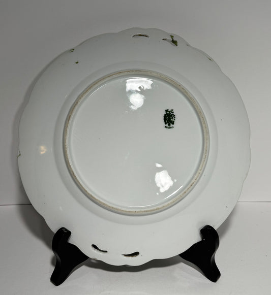 Antique Moritz Zdekauer Austria Green and Gold Serving Plate with Peaches, Grapes and Raspberries