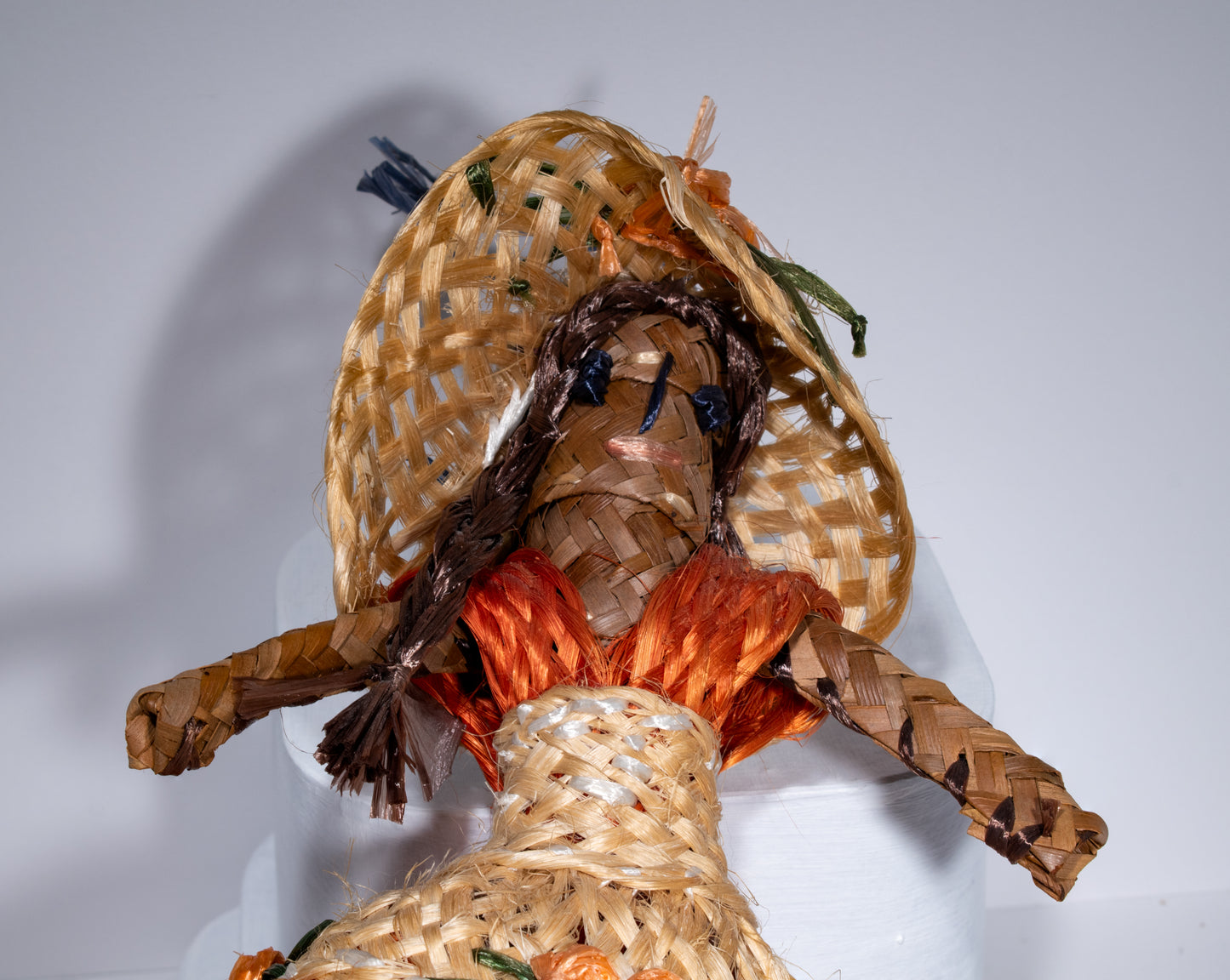 Vintage Bahamas Straw Doll with Orange Dress