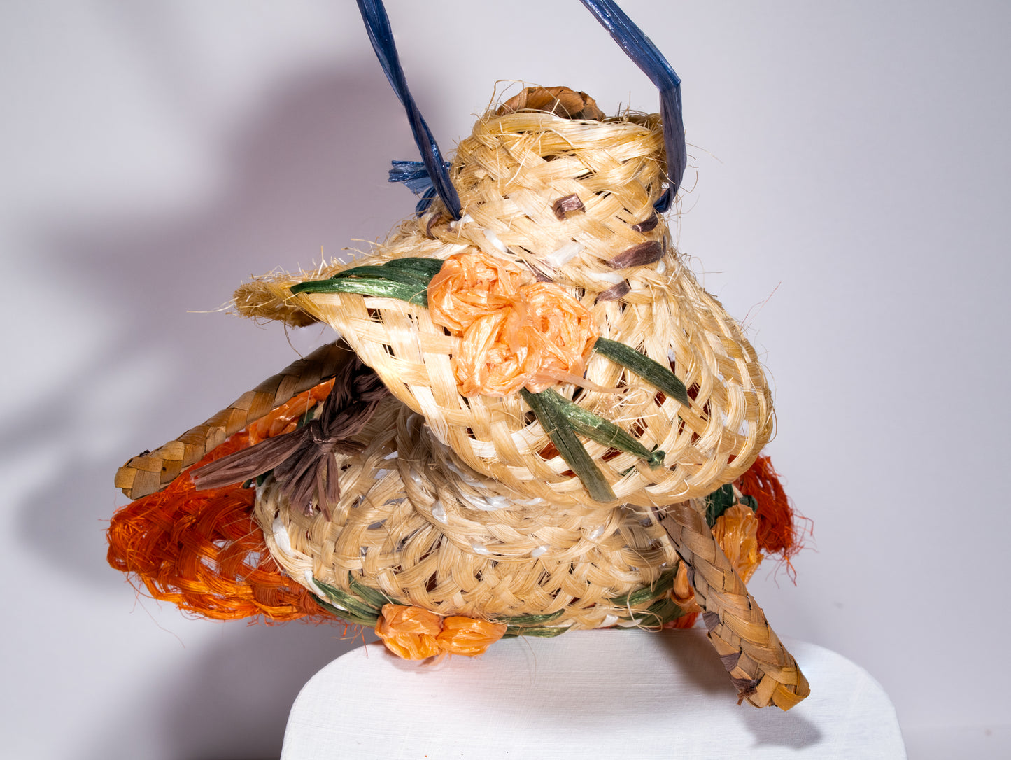 Vintage Bahamas Straw Doll with Orange Dress