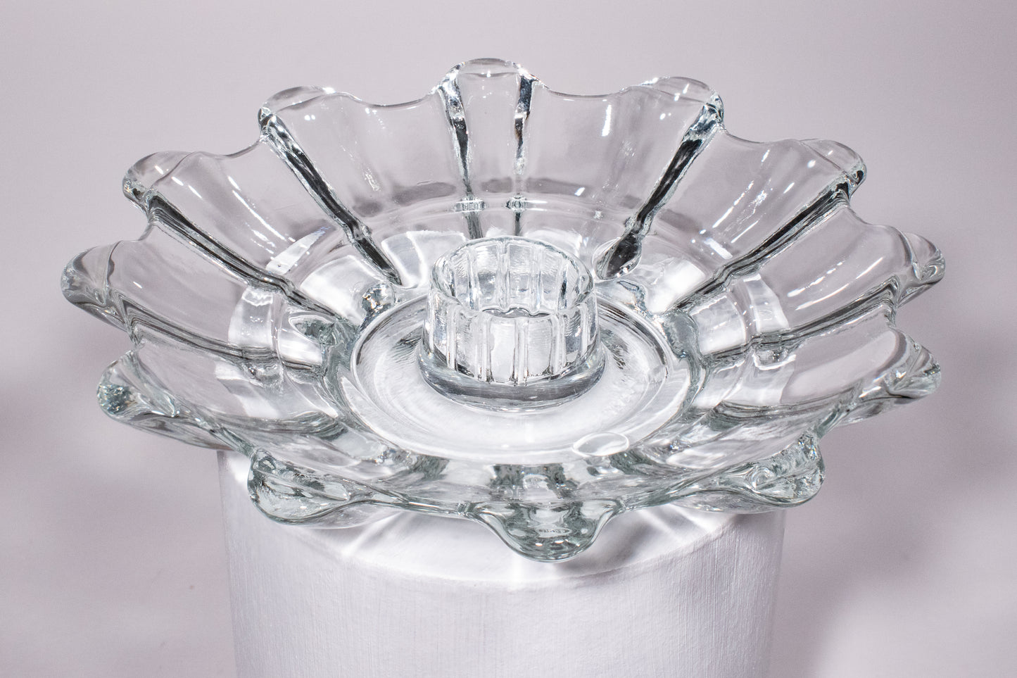 Clear Glass Flower Shaped Taper Candlestick Holder USA