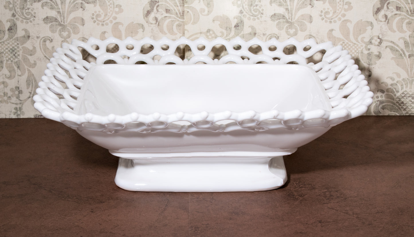 Atterbury Milk Glass Rectangular Footed Dish with Dancing Sailor Edge