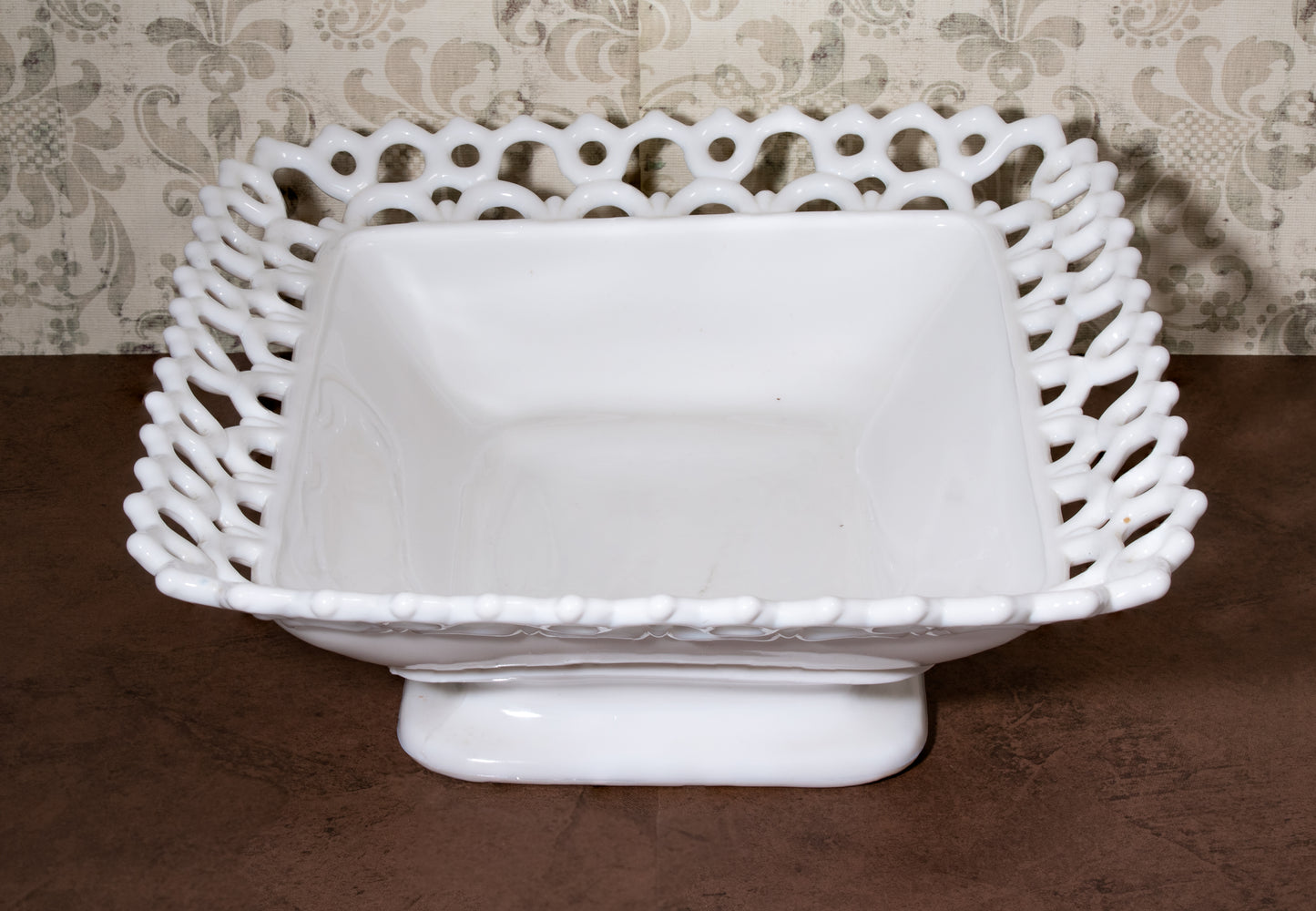 Atterbury Milk Glass Rectangular Footed Dish with Dancing Sailor Edge