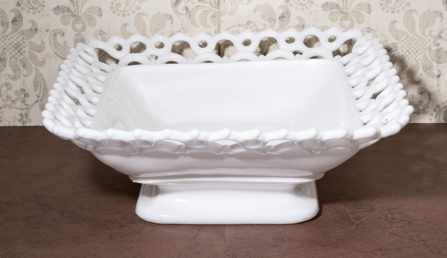 Atterbury Milk Glass Rectangular Footed Dish with Dancing Sailor Edge