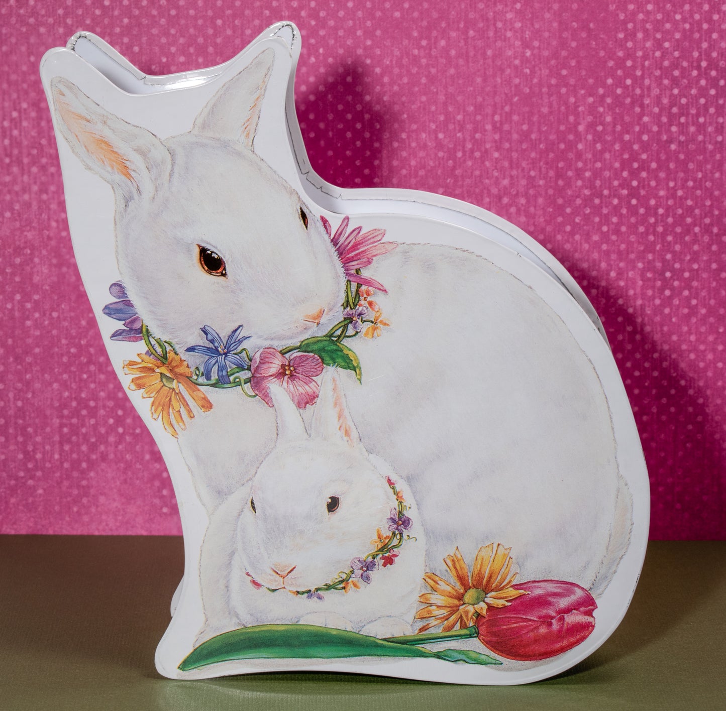 Mother Bunny Rabbit Easter Spring Candy Tin Flowers