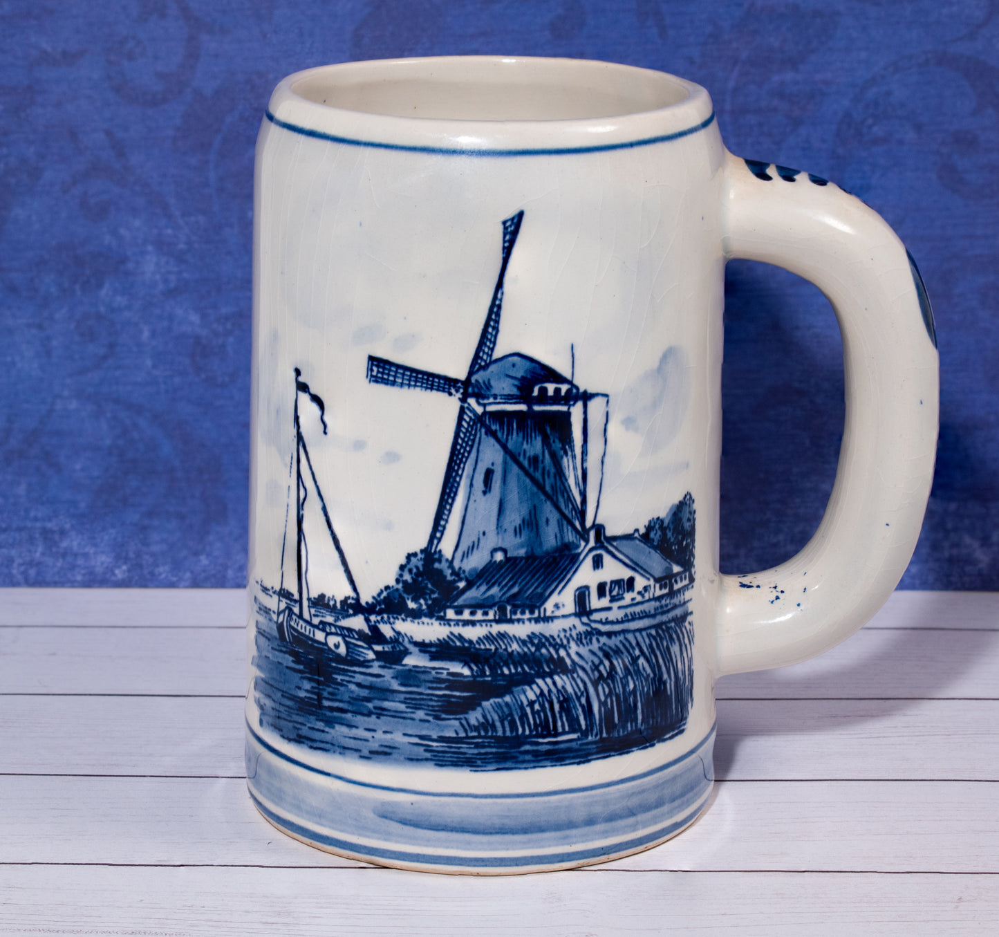 Delft Blue Holland Windmill Sailboat Mug Cup