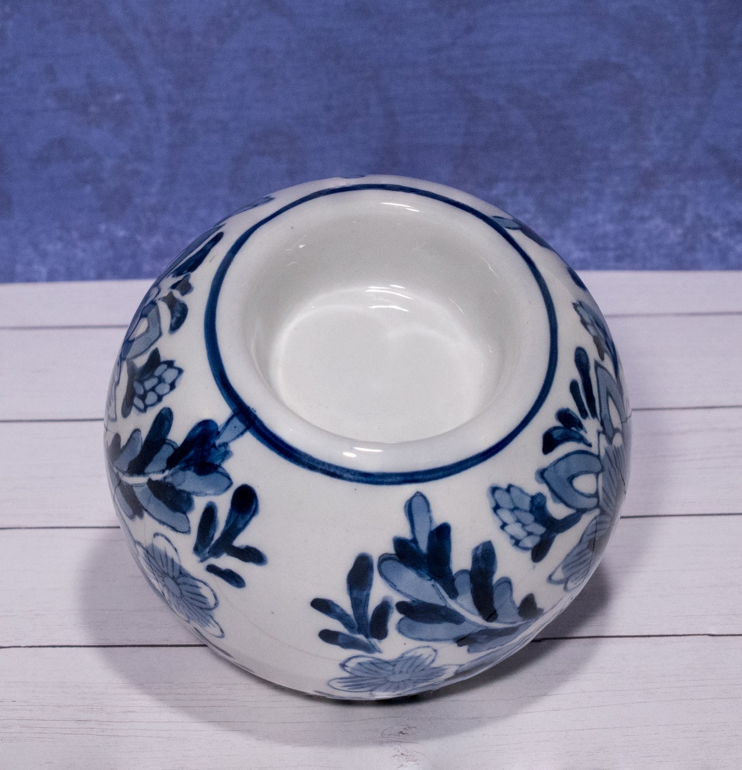 Blue & White Floral Round Tea Light Holder