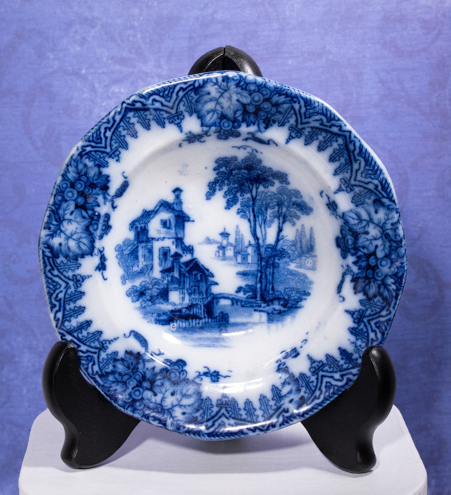 Furnival Ironstone Flow Blue Berry Dessert Bowl Rhone