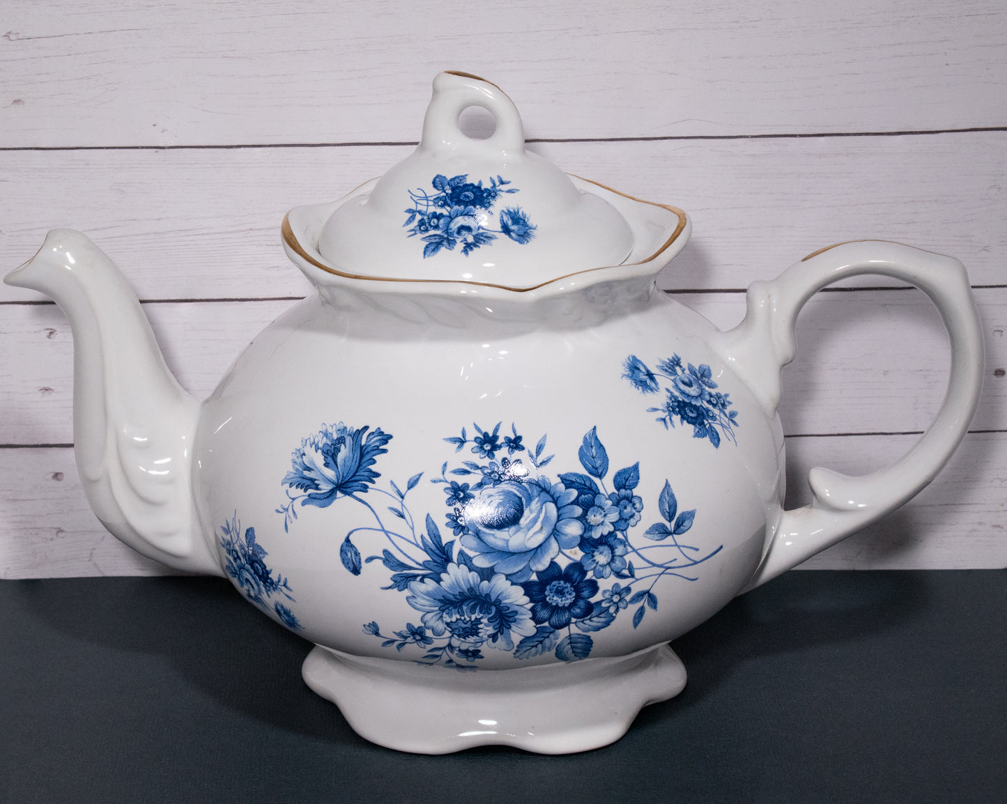 Staffordshire England Arthur Wood & Son Blue and White Floral Teapot