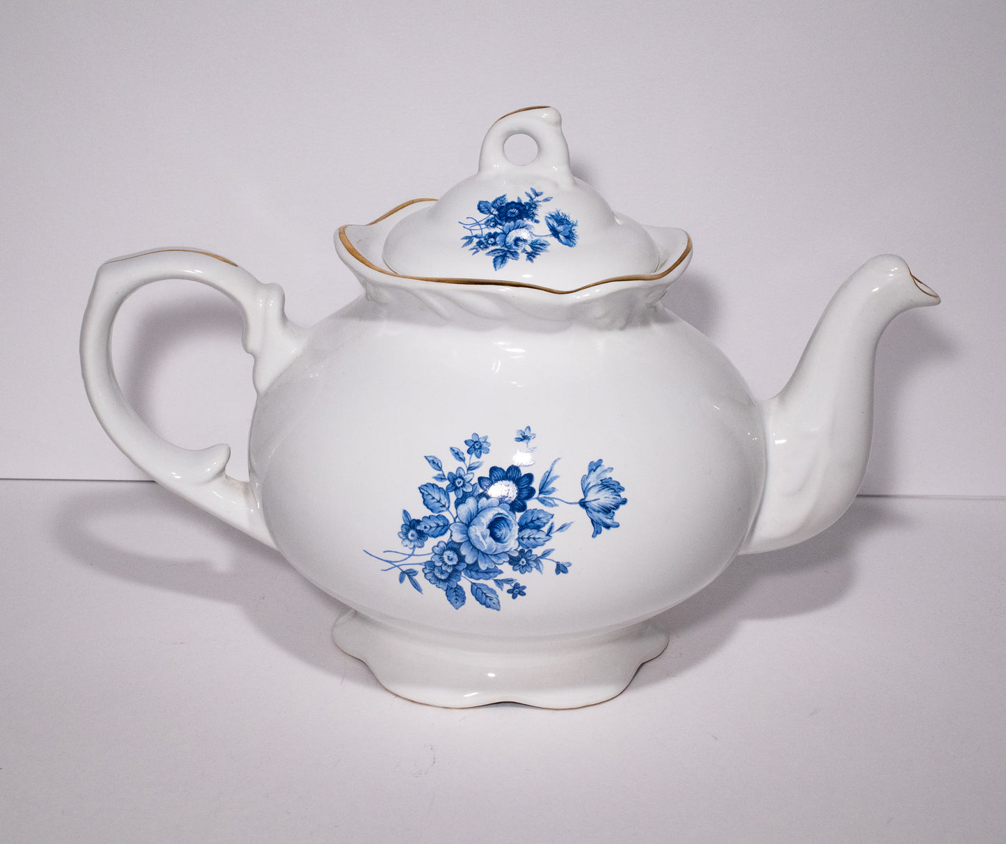 Staffordshire Arthur Wood & Son Blue and White Floral Teapot
