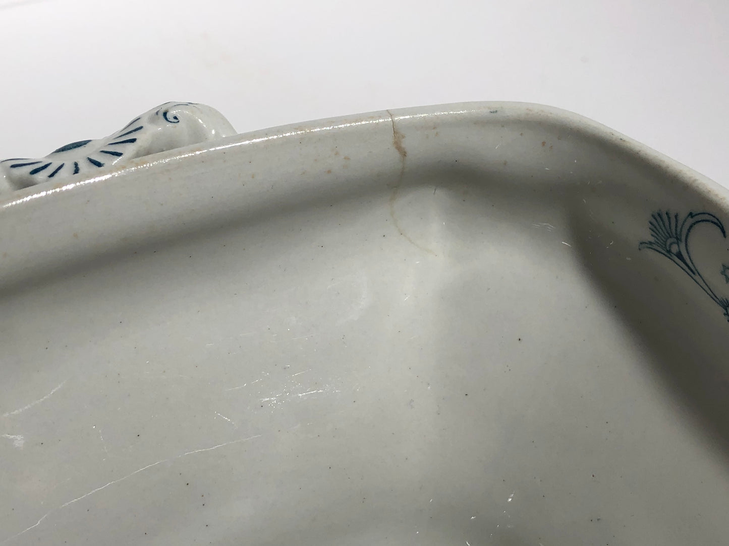 Antique 1890 Ridgways Beaufort Pattern Blue Green Transferware Tureen