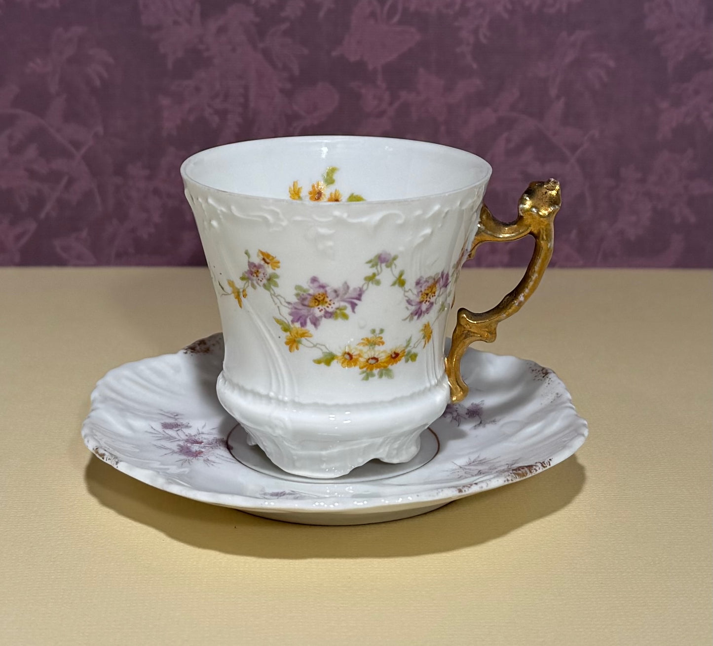 Antique German Carl Tielsch Embossed Floral Gilt Demitasse Cup