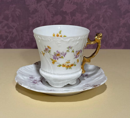 Antique German Carl Tielsch Embossed Floral Gilt Demitasse Cup