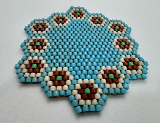 Glass Beaded Floral Hexagon Hot Pad