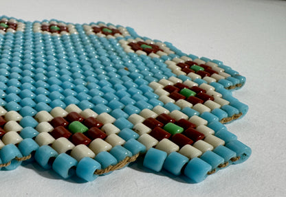 Glass Beaded Floral Hexagon Hot Pad