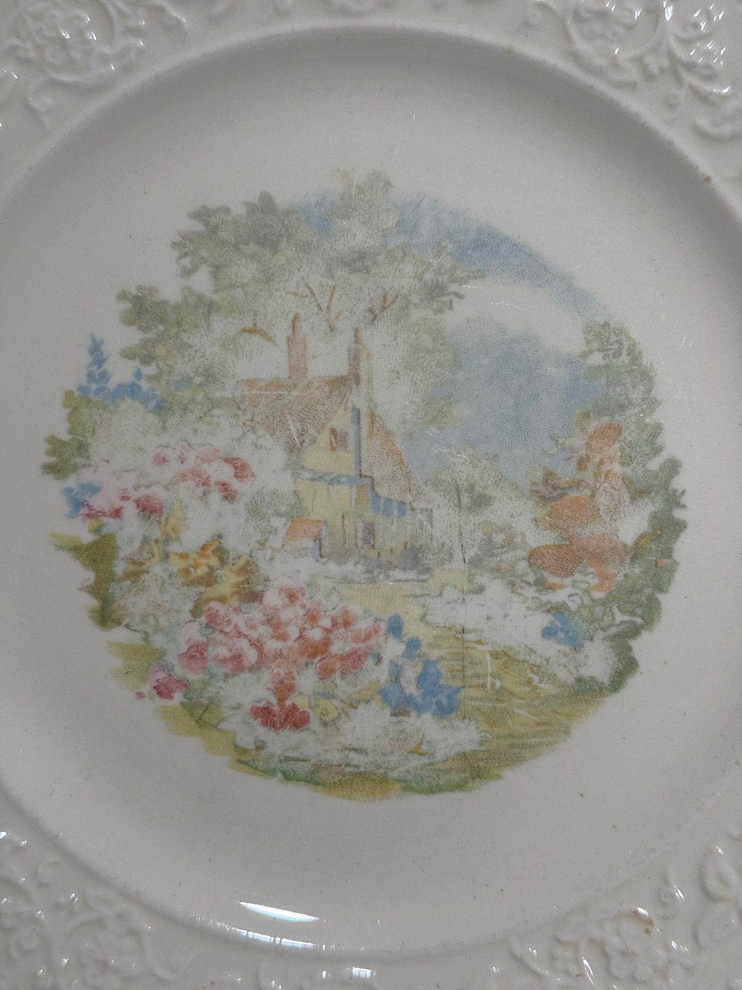 Set of 8 Edwin M. Knowles 33-4 and 34-7 Cottage Garden Flowers Dessert Plates