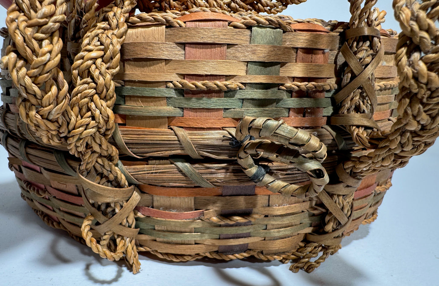 Vintage Wabanaki Ash Sweetgrass Hand-Woven Basket Drum Purse