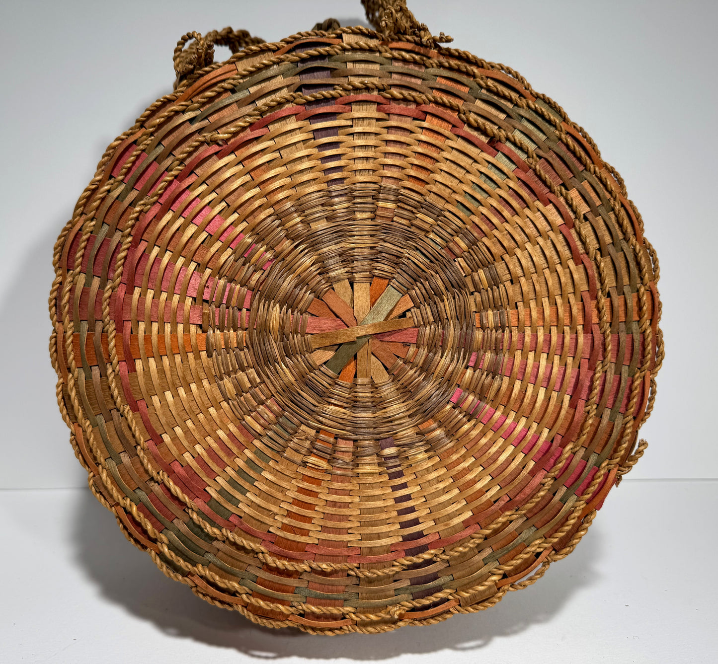 Vintage Wabanaki Ash Sweetgrass Hand-Woven Basket Drum Purse