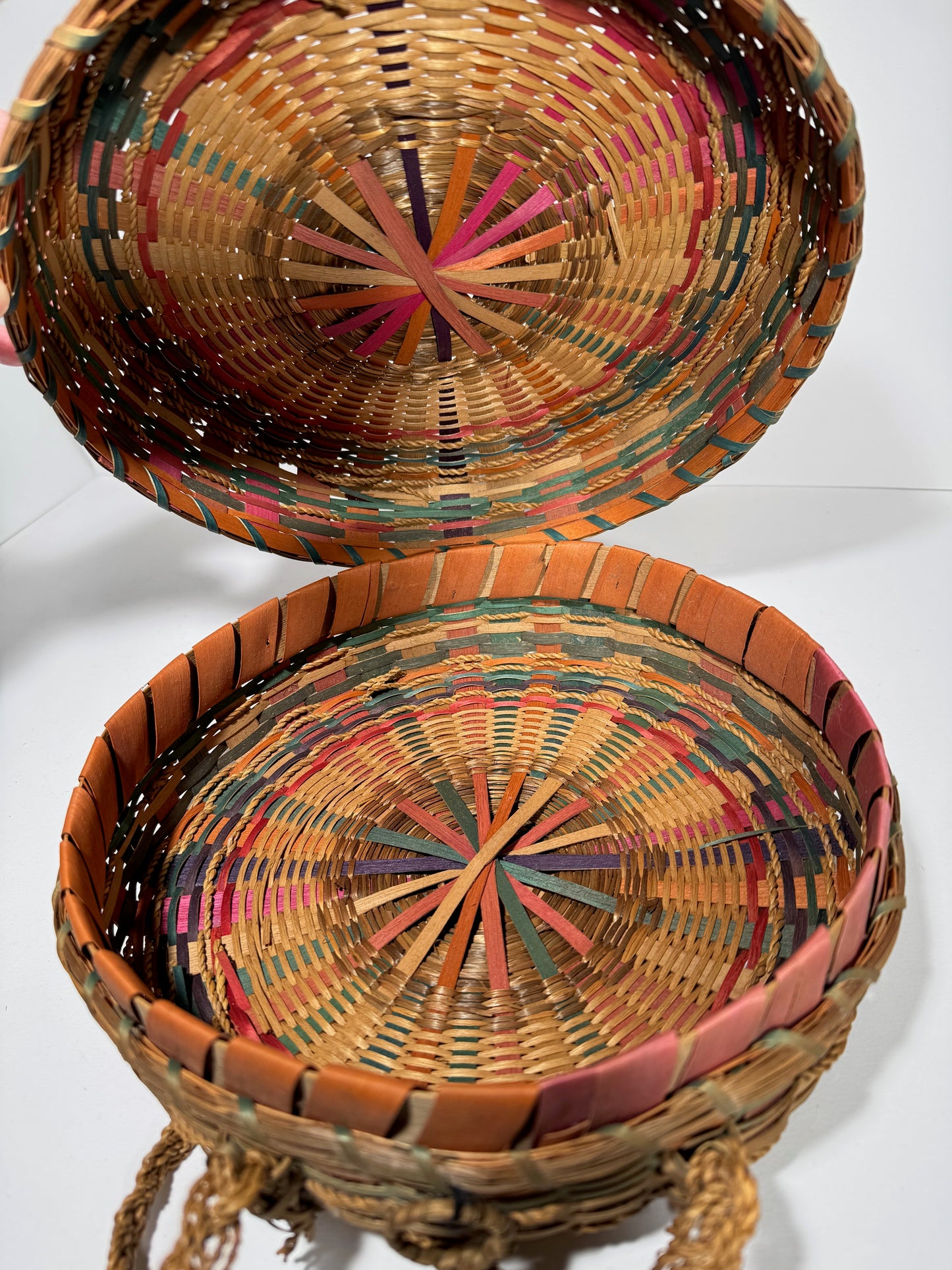 Vintage Wabanaki Ash Sweetgrass Hand-Woven Basket Drum Purse