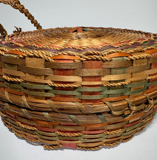 Vintage Wabanaki Ash Sweetgrass Hand-Woven Basket Drum Purse