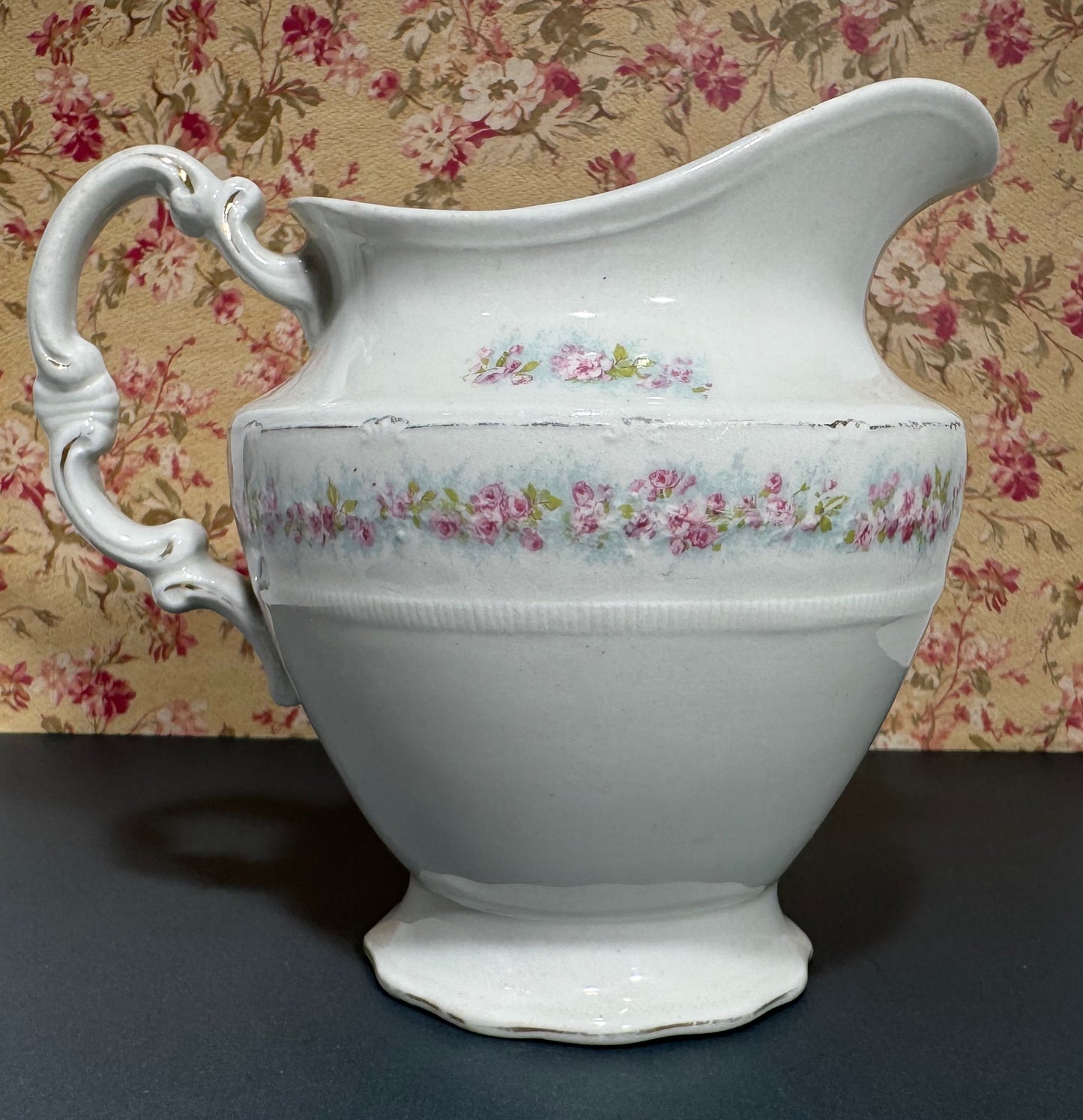 Antique WH Grindley & Co. of England Pink Floral Milk Pitcher