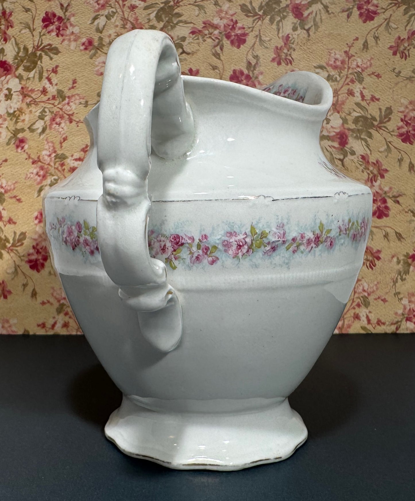 Antique WH Grindley & Co. of England Pink Floral Milk Pitcher