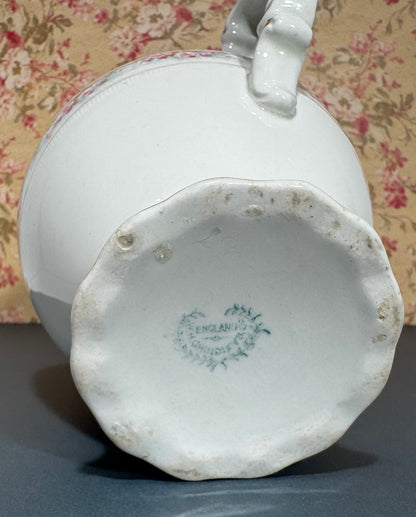 Antique WH Grindley & Co. of England Pink Floral Milk Pitcher