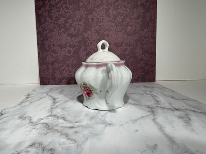 Lovely Vintage Embossed Porcelain Pink Floral Sugar Bowl with Lid