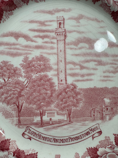 Pilgrim Memorial Monument Provincetown Mass Cape Cod Souvenir Pink Transferware Plate Staffordshire England