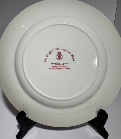 Pilgrim Memorial Monument Provincetown Mass Cape Cod Souvenir Pink Transferware Plate Staffordshire England
