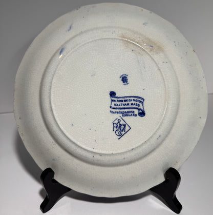 RARE Collectible Antique Waltham Watch Factory Waltham Massachusetts Blue Plate Staffordshire England
