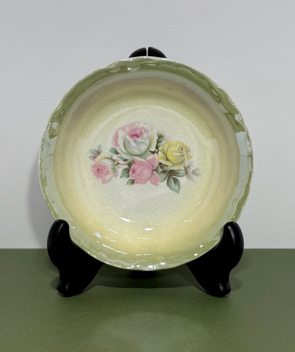 Set of 6 W.S. George Antique Radisson Green Lusterware Rose Berry Dessert Bowls