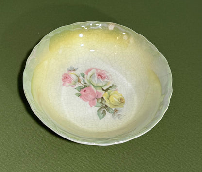 Set of 6 W.S. George Antique Radisson Green Lusterware Rose Berry Dessert Bowls