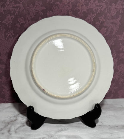 Hand Painted Dessert Dish Purple Geraniums Fluted Rim Gold Trim