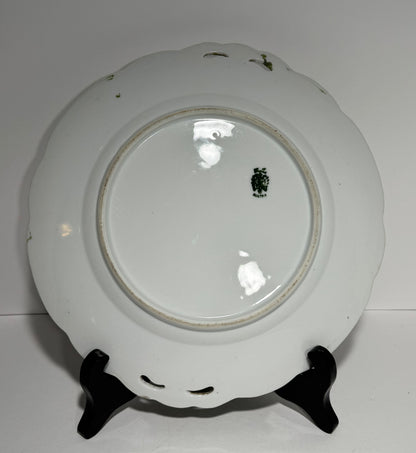 Antique Moritz Zdekauer Austria Green and Gold Serving Plate with Peaches, Grapes and Raspberries