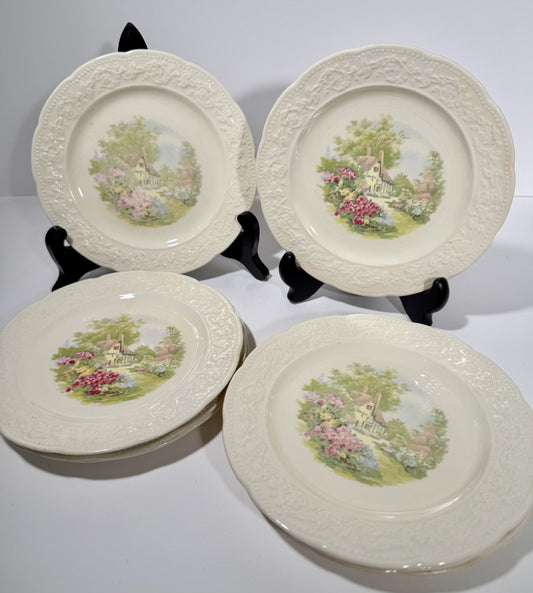 Set of 8 Edwin M. Knowles 33-4 and 34-7 Cottage Garden Flowers Dessert Plates