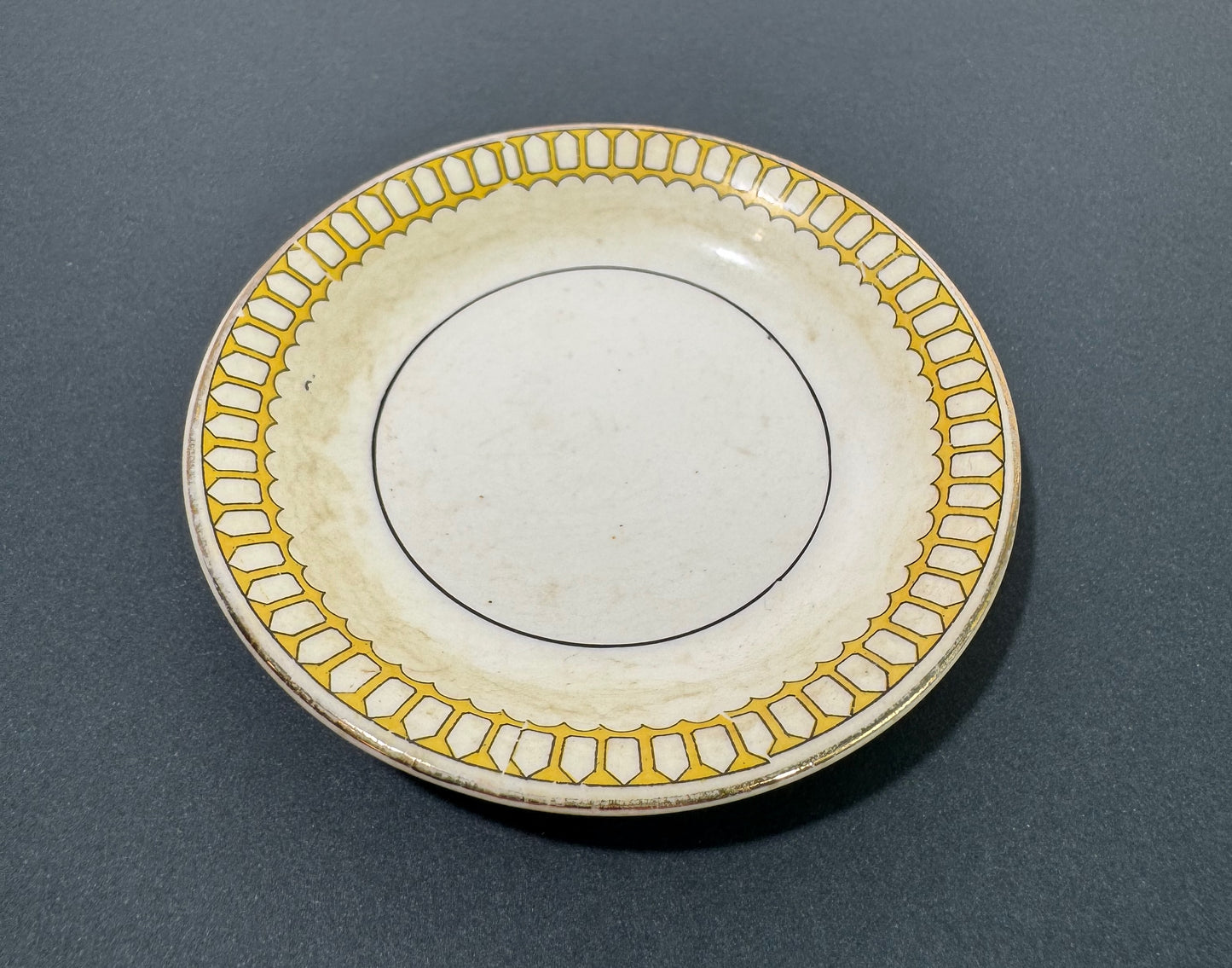 WH Grindley England Butter Pat Yellow Geometric Pattern