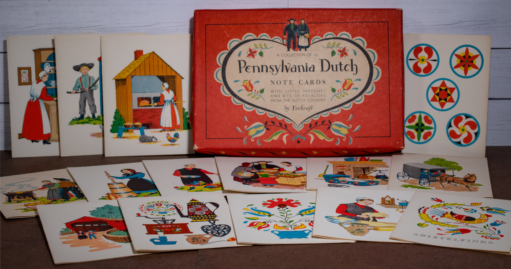 Pennsylvania Dutch Country Note Cards Set Vintage Yorkraft Sketches Folklore