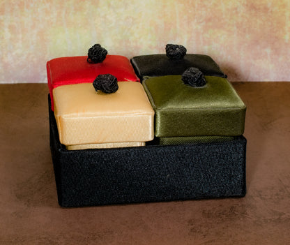 4 Piece Mini Silk Covered Box Set Red Black Gold Green