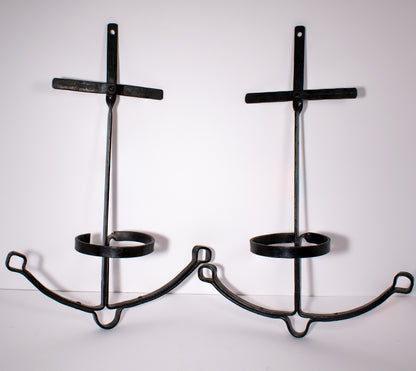 Pair Wrought Iron Anchor Nautical Wall Flower Pot Vase Holders