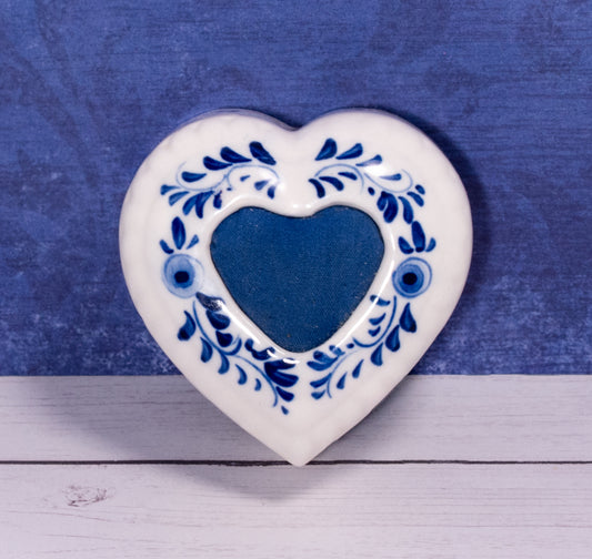 Handcrafted Delft Blue Heart Shaped Pincushion Porcelain