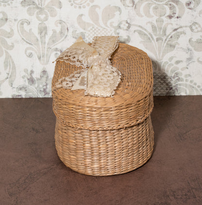 Oval Woven Basket with Lid and Bow