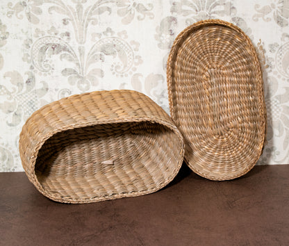 Oval Woven Basket with Lid and Bow