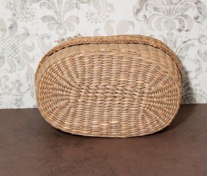 Oval Woven Basket with Lid and Bow